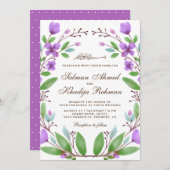パープルウォーター色フローラリースイスラーム結婚ズ 招待状 (正面/裏面)