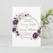 パープルウォーター色フローラリース結婚式招待状 招待状 (スタンド正面)