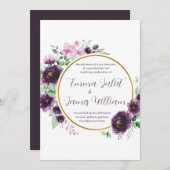 パープルウォーター色フローラリース結婚式招待状 招待状 (正面/裏面)