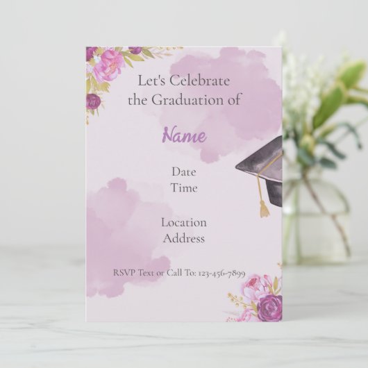 パープルウォーター色フローラ卒業招待状 招待状 (スタンド正面)