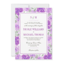 パープルウォーター色フローラ庭園の結婚式招待状