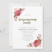 パープルウォーター色フローラ引っ越し祝いパーティーパーティー 招待状 (正面)