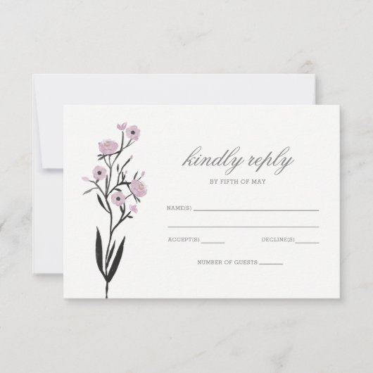 パープルウォーター色フローラ春の結婚式rsvp 出欠カード (正面)