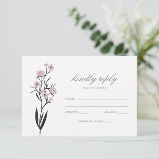 パープルウォーター色フローラ春の結婚式rsvp 出欠カード (スタンド正面)
