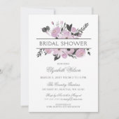 パープルウォーター色フローラ春ブライダルシャワー 招待状 (正面)