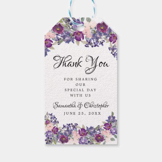 パープルウォーター色フローラ結婚式の引き出物ありがとう ギフトタグ (裏面)