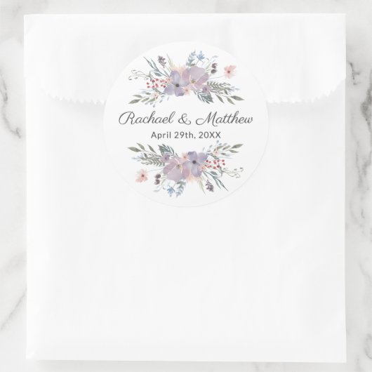 パープルウォーター色フローラ結婚式の引き出物 ラウンドシール (バッグ)