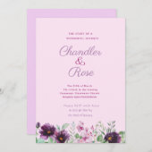 パープルウォーター色フローラ結婚式招待状 招待状 (正面/裏面)