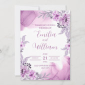 パープルウォーター色フローラ結婚式招待状 招待状 (正面)