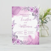 パープルウォーター色フローラ結婚式招待状 招待状 (スタンド正面)