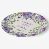 パープルウォーター色フローラ70誕生日 ペーパープレート (アングル)