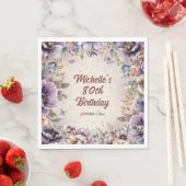 パープルウォーター色フローラ80誕生日 スタンダードランチョンナプキン (インサイチュ)