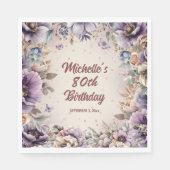 パープルウォーター色フローラ80誕生日 スタンダードランチョンナプキン (正面)