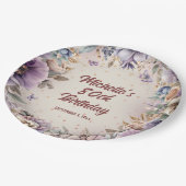 パープルウォーター色フローラ80誕生日 ペーパープレート (アングル)