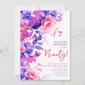 パープルウォーター色フローラ90th誕生日パーティー 招待状 (正面)