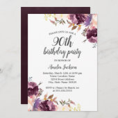 パープルウォーター色フローラ90th誕生日パーティー 招待状 (正面/裏面)