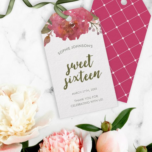 パープルウォーター色フローラSweet sixteenメッセージカード ギフトタグ