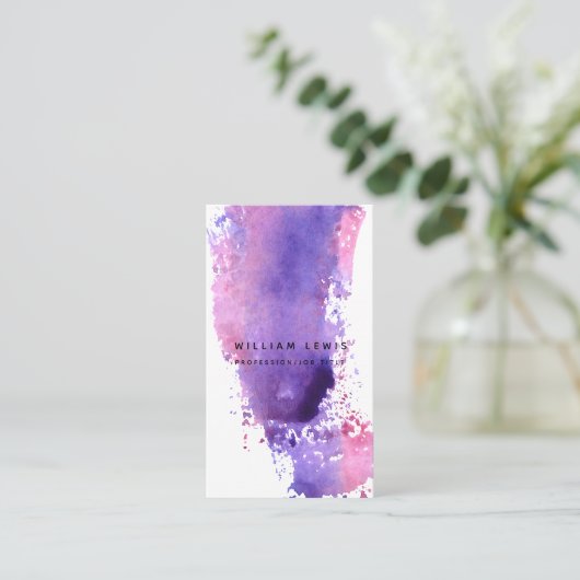 パープルウォーター色ミニマルQRコードソーシャルメディア 名刺 (スタンド正面)