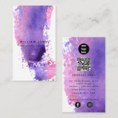 パープルウォーター色ミニマルQRコードソーシャルメディア 名刺 (正面/裏面)