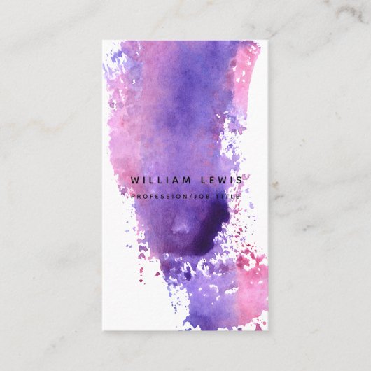 パープルウォーター色ミニマルQRコードソーシャルメディア 名刺 (正面)