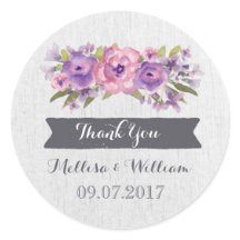 パープルウォーター色ヴィンテージフローラ結婚式の引き出物ラベル