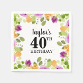 パープルウォーター色開花フローラ誕生日 スタンダードカクテルナプキン (正面)