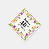 パープルウォーター色開花フローラ誕生日 スタンダードカクテルナプキン (角)