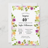 パープルウォーター色開花誕生日招待状 (正面)