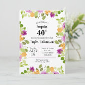 パープルウォーター色開花誕生日招待状 (スタンド正面)