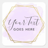 パープルウォーター色&モダン金ゴールドジオメトリックシック スクエアシール (正面)