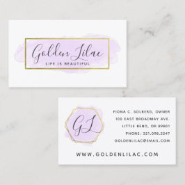 パープルウォーター色&モダン金ゴールドジオメトリックシック 名刺