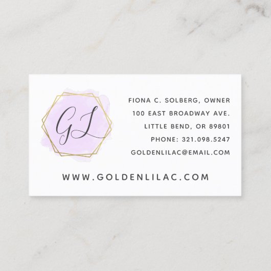 パープルウォーター色&モダン金ゴールドジオメトリックシック 名刺 (裏面)