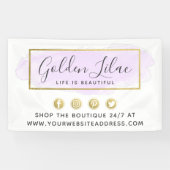 パープルウォーター色&モダン金ゴールドジオメトリックシック 横断幕 (横)