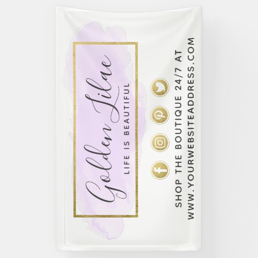 パープルウォーター色&モダン金ゴールドジオメトリックシック 横断幕 (縦)