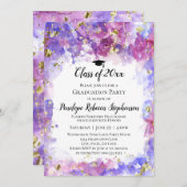 パープルウォーター金ゴールド（ばちゃばちゃ）跳ねる卒業パーティー 招待状 (正面/裏面)
