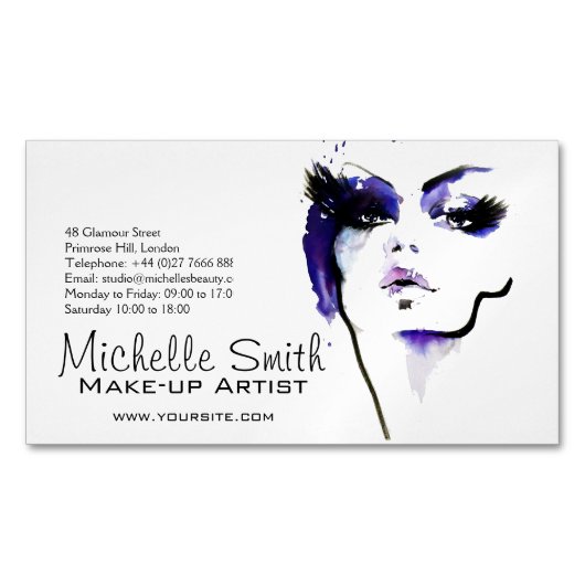 パープルウォーター顔メイクアップアーティストブランディング マグネット名刺 (正面)
