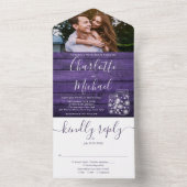 パープルウッドストリングライツメイソンジャース結婚写真 オールインワン招待状 (内側)