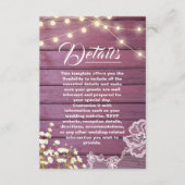 パープルウッドストリングライト&レースの結婚詳細 エンクロージャーカード (正面)