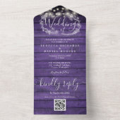 パープルウッドストリングライトQRコードフローラ結婚ズ オールインワン招待状 (内側)
