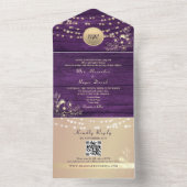 パープルウッドストリングラ素朴イ結婚ント オールインワン招待状 (内側)