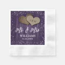 パープルウッドバーラップハートミスター&ミセス結婚ズ 縁ありカクテルナプキン