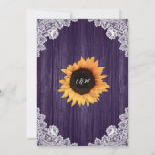 パープルウッドフローラレースサンフラワー結婚ズ 招待状 (裏面)