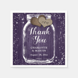 パープルウッドメイソンジャール2ハートサンキュー結婚ズ スタンダードカクテルナプキン
