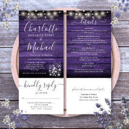 パープルウッドメイソンジャー ライト オールインワン ウェディング 招待状