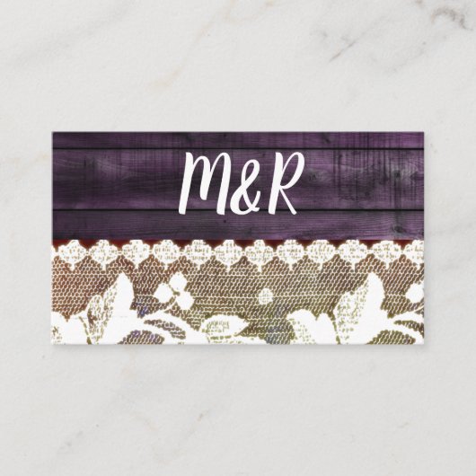 パープルウッド&レース – QR結婚のウェブサイト エンクロージャーカード (正面)