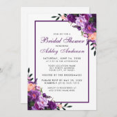 パープルウルトラバイオレットフローラブライダルシャワー招待状F 招待状 (正面/裏面)