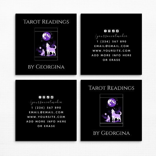 パープルウルフ&ムーンタロットリーディングミスティックウィッチー スクエア名刺