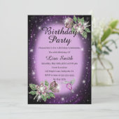 パープルエイジきらきら光るフローラバード誕生日 招待状 (スタンド正面)