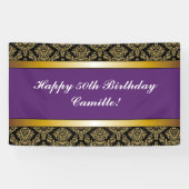 パープルエイジ金ゴールドダマスク誕生日バナー 横断幕 (横)