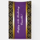 パープルエイジ金ゴールドダマスク誕生日バナー 横断幕 (縦)